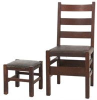 Oak Arts & Crafts Chair & Footstool