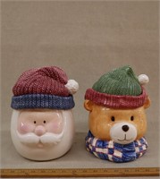 (2) Cookie Jars- Christmas Bear & Santa