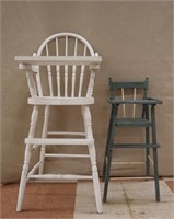 White Painted Wooden High Chair & Small Blue