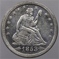 1853 Seated Liberty Quarter Arrows and Rays 25c