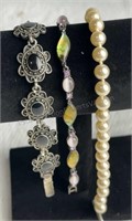 Pearl Like, Stone and Onyx Bracelets  7"