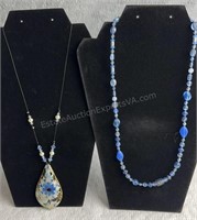 Blue Beads and Blue Flower Necklaces