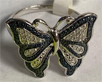 350 - STERLING SILVER & STONES BUTTERFLY RING (I45