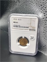 1913 Graded Indian Head $2.50 Gold Coin