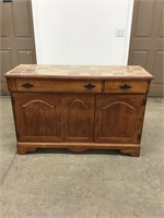Vintage Wood Credenza with Tile Top And Drop Down