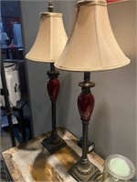 Pair of tall lamps vintage look red pair