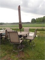 HD Patio Table w/ (4) Chairs, Umbrella & Base -