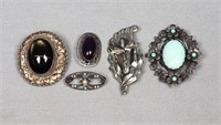 (4) Sterling Silver Brooches, 32.3 g TW
