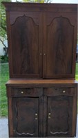 Antique Burled Wood Server with Hutch