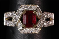 18 K YELLOW GOLD RUBY & DIAMOND RING