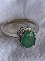 Sterling Silver & Emerald Ring Sz 7