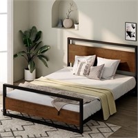 Metal and Wood Platform Bed, King