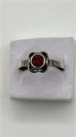 Neat Old Antique Sterling Ring with Pretty Garnet