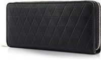 Diamond Stitch Black Zipper Wallet