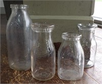 4 Vintage Glass Milk & Cream Dairy Bottles