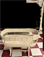 Vintage wicker baby bassinette cradle bed