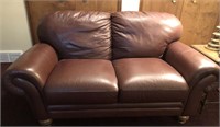 Maroon Leather Two Seat Sofa