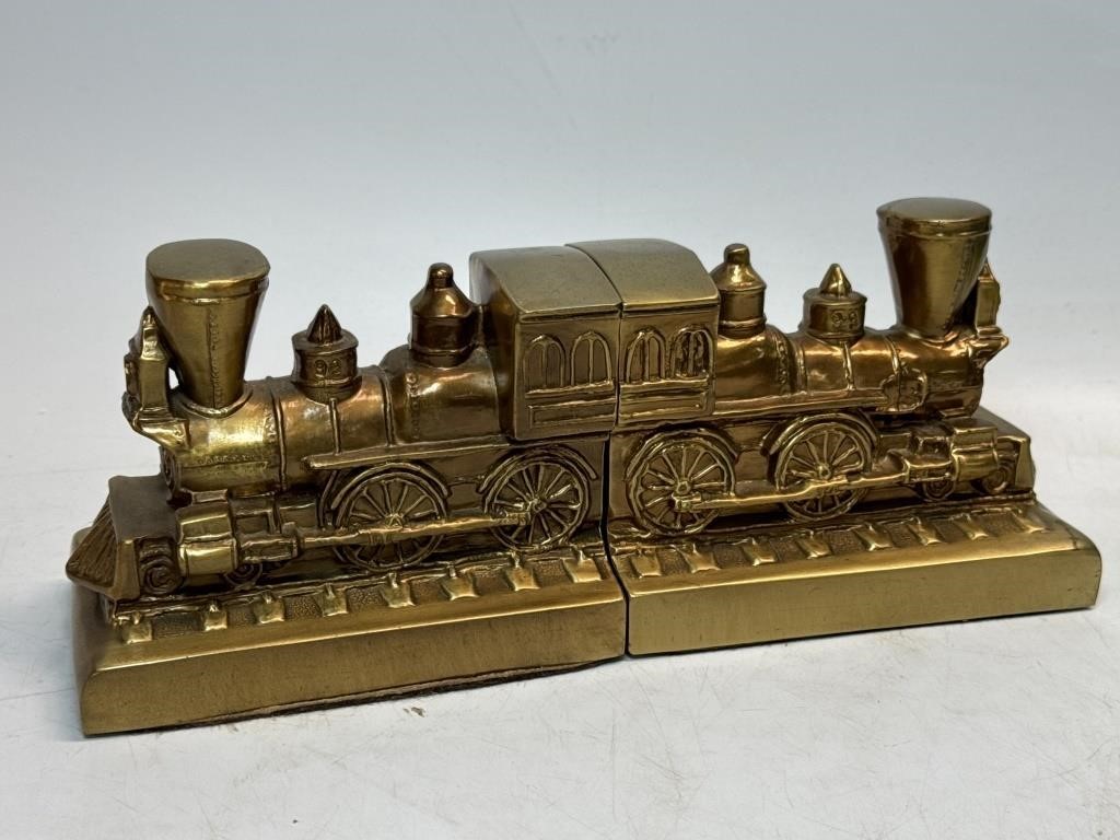 Vintage PM Craftsman HEAVY Brass Train Bookends