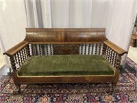 Antique Bench with Carvings, Spindle Side & Back,