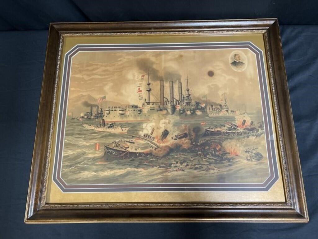 Antique Framed Print "Destruction of Admiral