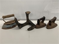 Box Lot Including Shoe Last and Irons