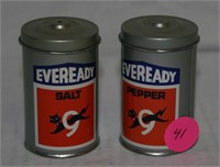 EVEREADY BATTERY TIN SALT AND PEPPER SHAKERS