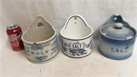 3 vintage salt crocks as is