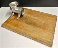Wood Block Cutting Board w/ Mounted Meat Grinder