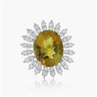 14K WHITE GOLD 9.00CT CITRINE 1.65CT DIAMOND RING