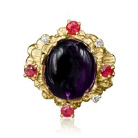 14K YELLOW GOLD 6.00CT CABOCHON AMETHYST RING