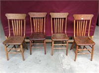 Set Of Four Antique Press Back Chairs