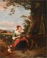 19TH CENTURY GENRE PAINTING LITTLE RED RIDING HOOD