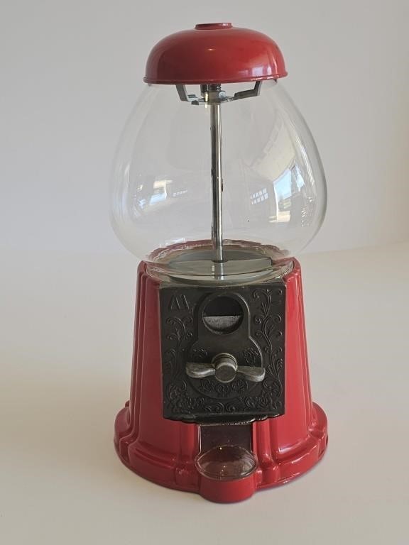 VTG RED CAROUSEL CAST METAL BUBBLE GUM MACHINE