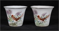 Pair of Chinese Porcelain Rooster Cups