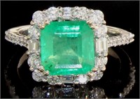 14k Gold 3.45 ct Emerald & Diamond Ring