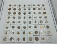 Collection of 64 vintage Mexican coins in holders