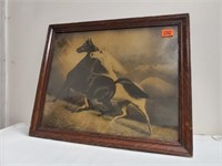 Antique "Spirited Horses" lithograph
framed art