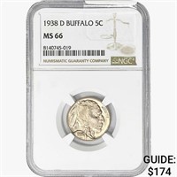 1938-D Buffalo Nickel NGC MS66