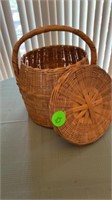 VINTAGE ANTIQUE WOVEN BAMBOO WICKER BASKET WITH