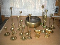 Brass Candlestick Holders & Bowl