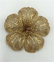 MONET Filigree Gold Tone Layered 3"  Brooch