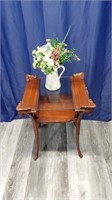 Wood End Table with Ornate Designs & Glass in Top