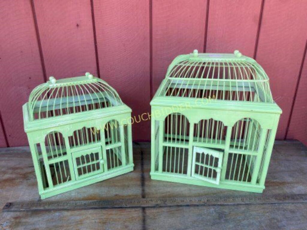 Pair of Light Green Wooden Bird Cages