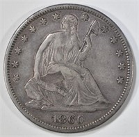 1860-S SEATED HALF DOLLAR  NICE AU