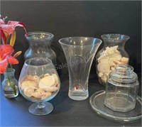 Clear Glassware Vases Shells Flowers Decor