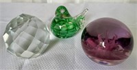 3 Art Glass Paperweights