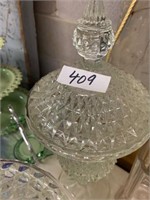 LARGE GLASS COVERED CANDY DISH- TIMES TWO