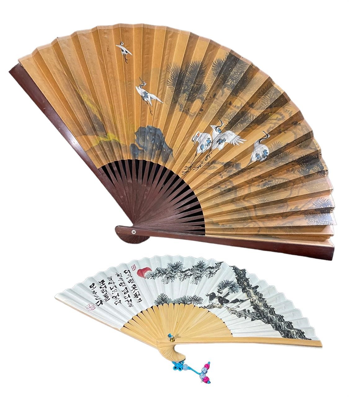 2 Hand Painted Asian Fans