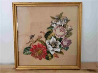 Framed Floral Needlepoint Embroidery