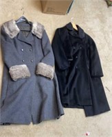 Vintage Fur Wool coat, Black Wool ? Coat both